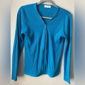 Calvin Klein Vibrant Blue Ribbed Zip-Up Sweater